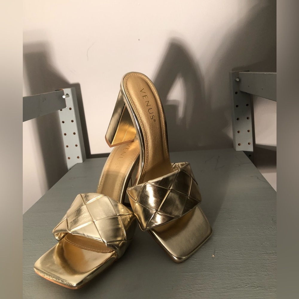 Venus gold braided strap mules